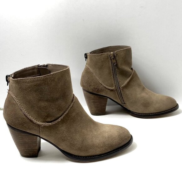 Steve Madden Milaan Suede Ankle Boots Womens 7M Taupe Leather Zip Heeled Booties - Picture 3 of 9